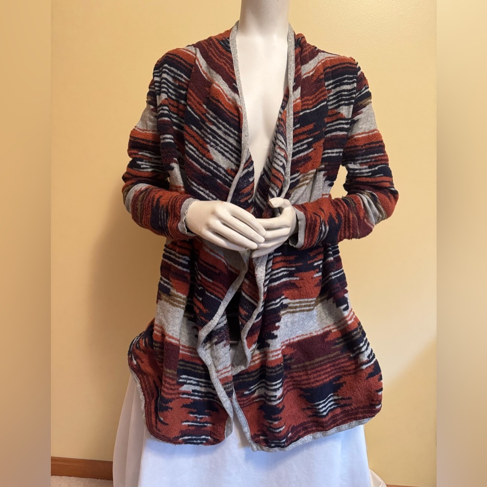 Lucky Brand M Aztec Draped Cardigan Sweater Southwestern Open Front Knit